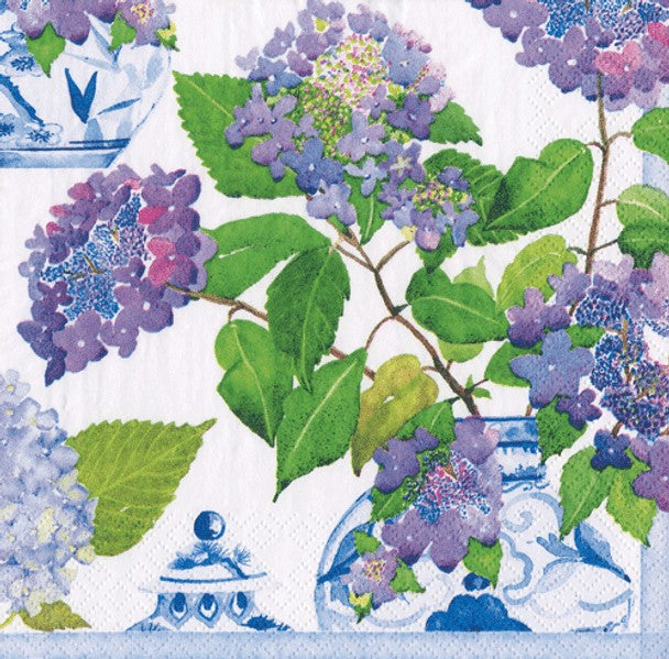 Napkin - Caspari Hydrangeas & Porcelain Paper Luncheon (pack Of 20)