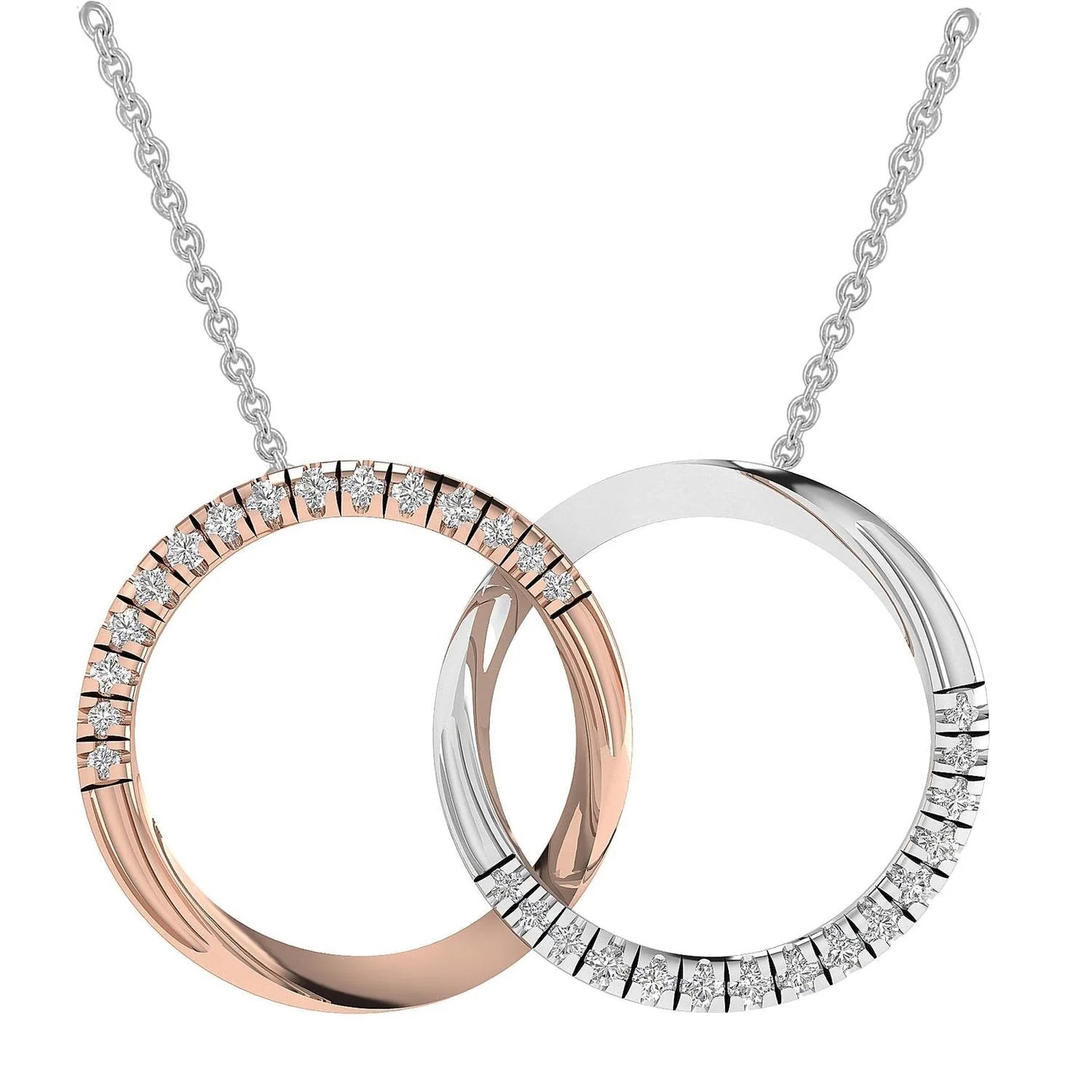 Necklace - Double Ring 9k Gold And Diamond [col:rose Gold]