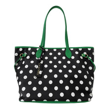 Load image into Gallery viewer, Celeste Tote - Black &amp; White Spots With Green Trim
