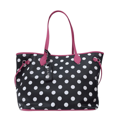 Celeste Tote Black & White Spot With Pink Trim