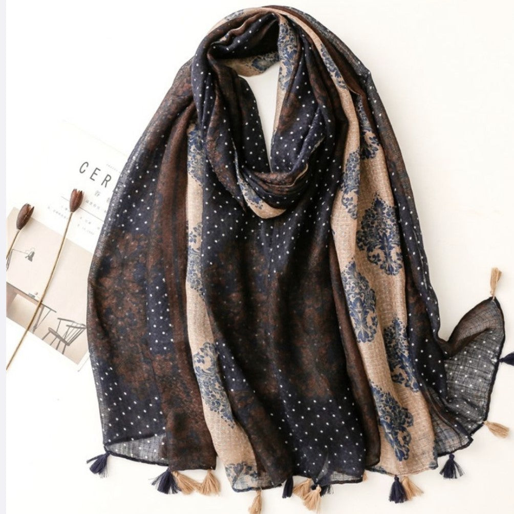 Scarf - Brown & Navy Patterned