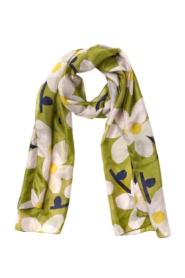 Desert Rose Silk Scarf Olive/ivory/mustard 