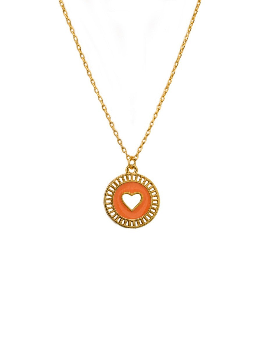 Tiger Tree - Mango Enamel Disc Heart Necklace