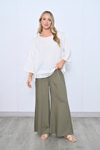 Load image into Gallery viewer, Wide Leg Linen Pants With Side Pockets- Khaki [siz:small To Med]
