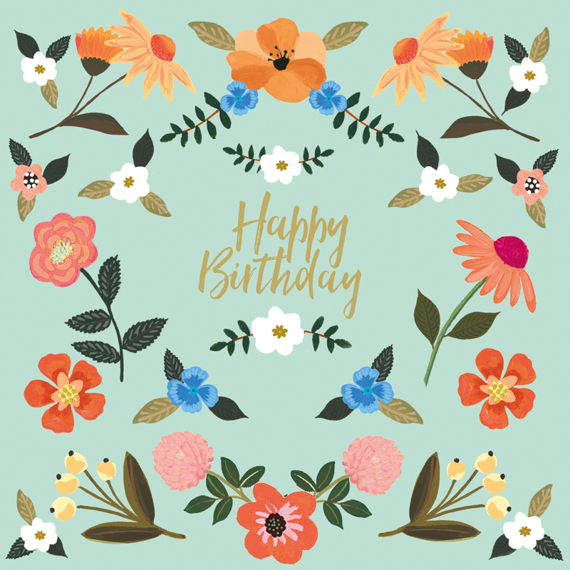 Card - Happy Birthday- Blue Flowers