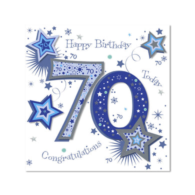 Card - Happy Birthday 70 Today Congratulations Blue (talking Pictures More Than Words Large)