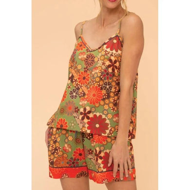 70's Kaleidoscope Floral Cami Pyjamas-sage- Medium 