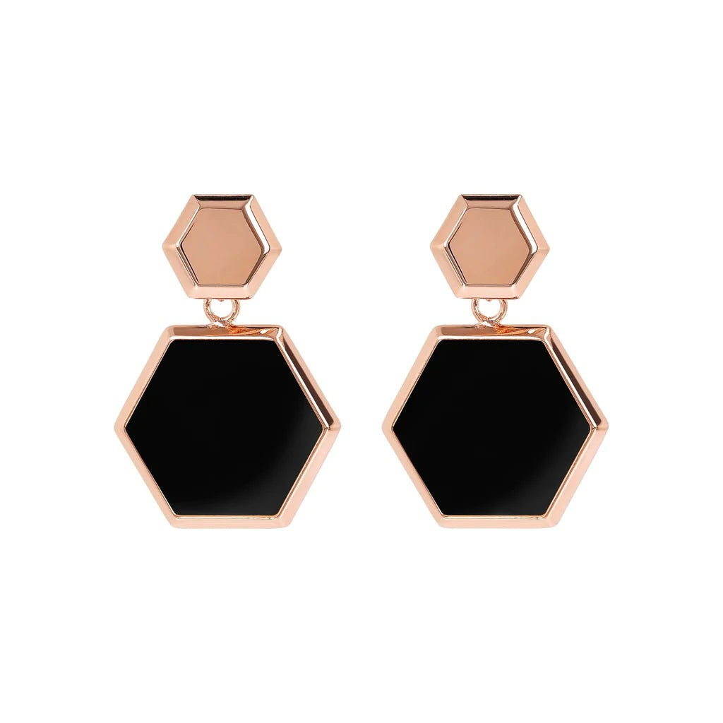 Alba Black Onxy Hexagon Drop Earrings