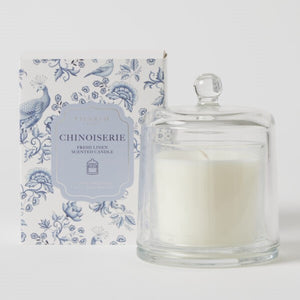 Chinoiserie Glass Cloche Candle- Fresh Linen Scent 