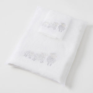 Sheep Family Bath Towel & Face Washer In Organza Bag 