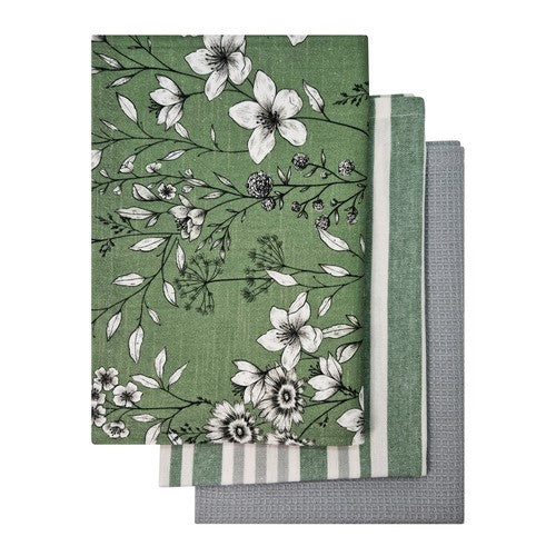 J Elliot Home Blossom 3 Pack Tea Towel Sage