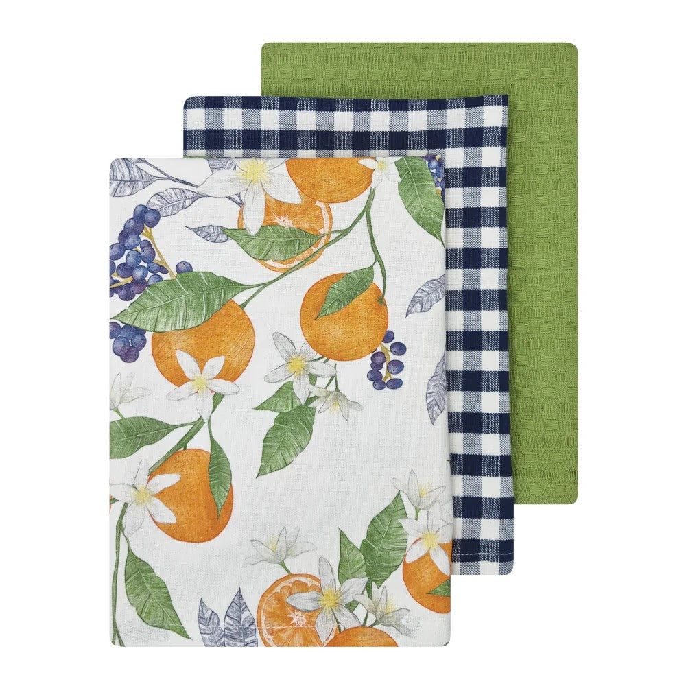 Orange 3 Pack Tea Towels White Multi 