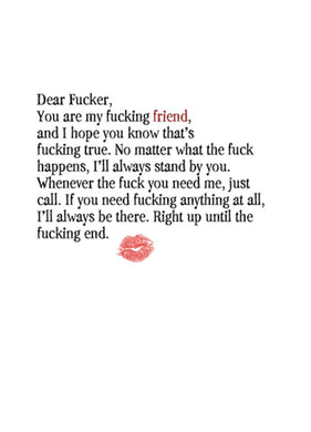 Defamations Cards- Dear F**ker Rude Friendship Card