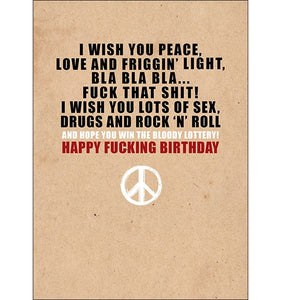 Defamations Card - I Wish You Peace, Love And Friggin Light