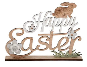 Happy Easter Deco Mdf 22x5x29cm Blu/wht N/b