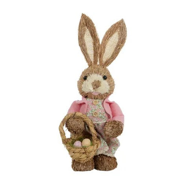 Mabel Bunny With Basket Straw 15x33cm Pink 