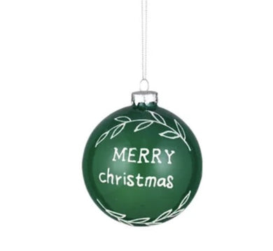 Merry Christmas Bauble Glass Green