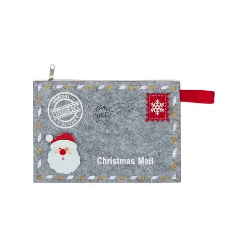 Christmas Envelope Felt 14x13cm Grey Zip