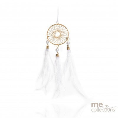 Delicate Dream Catcher With Pearl And Feathers Gold