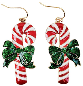 Earrings - Candycanes Red & Green