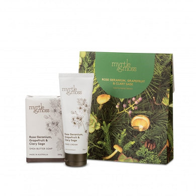 Myrtle & Moss Soap & Hand Cream Gift Pack- Rose Geranium, Grapefruit & Clary Sage 