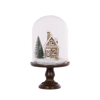 30cm Piped Gingerbread House Cloche 