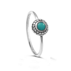 Turquoise Sterling Silver Ring - Faux  Bohemian With Pattern Edge SIZE 9