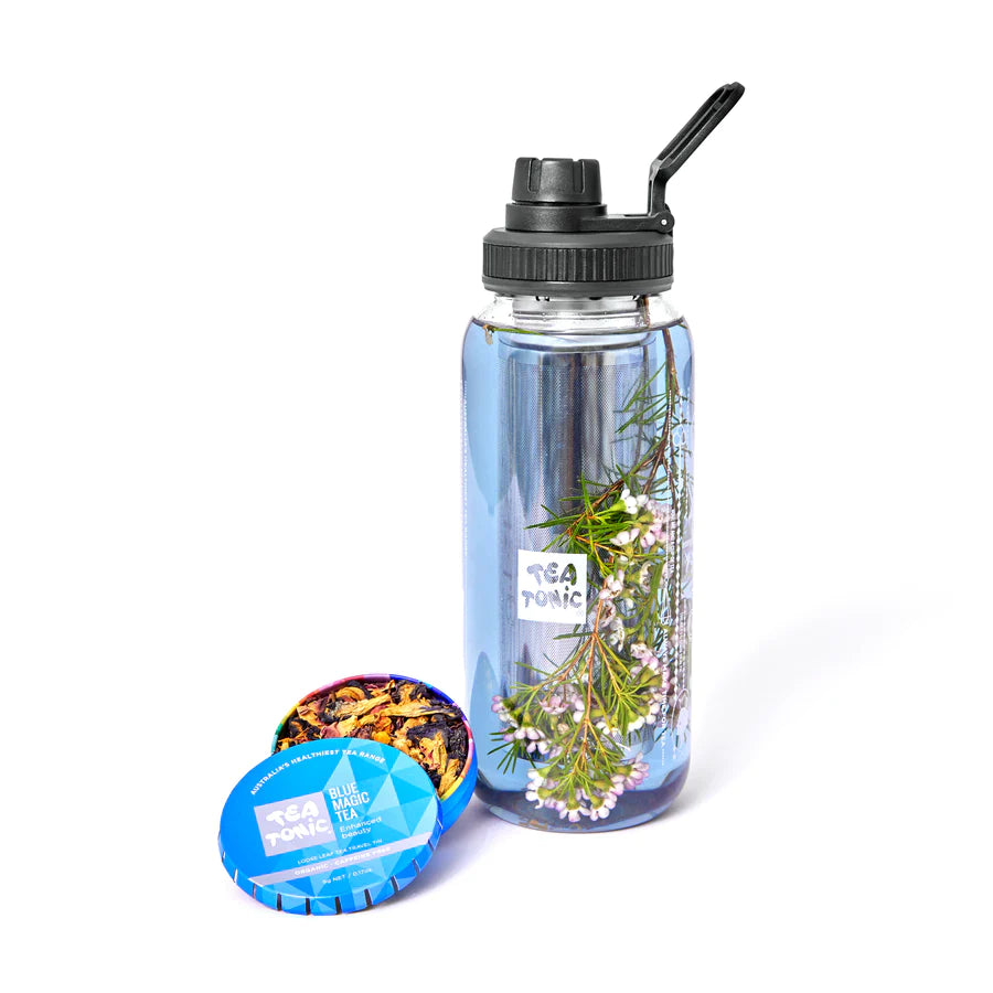 Tea Tonic - Glass Tea Bottle 1Ltr - Including a bonus Loose Leaf Travel Tin